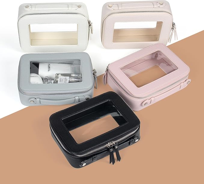 EcoVision Clear Makeup Bag, Travel Cosmetic Accessory Bag, Toiletry Organizer Bags for Women, Portable Waterproof Zipper Cosmetic Bag with Transparent Window