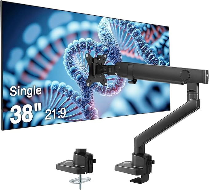 SIIG Aluminum Mechanical Single Monitor Arm Mount - Height Adjustable Desk Mount for 17in to 32in Screens - 17.6lbs Max VESA 75x75mm 100x100mm, Black