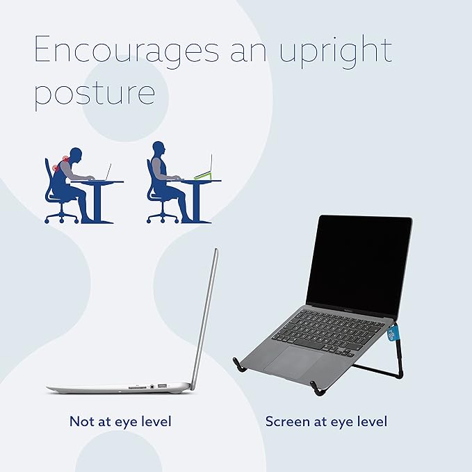 R-Go Steel Travel Laptop Stand - Portable Steel Laptop Holder, Ventilated Notebook Stand for MacBook Pro Air, Lenovo, Dell, HP, 10-22” Laptops/Tablets - Black