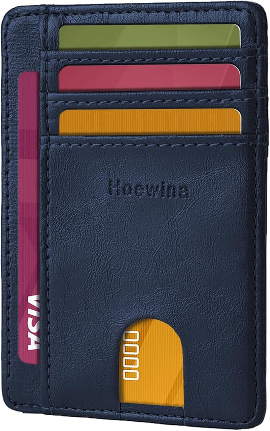 Hoewina Slim Wallet for Men, Credit Card Holder Wallet, Minimalist Design - RFID Blocking Front Pocket Leather Thin Wallet for Men and Women（Midnight Blue）