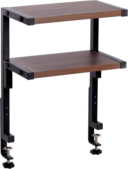 Clamp on Desk Shelf 2-Tier Shelving Unit Table Organizer Above or Under Desk, Storage Tray Desk Workspace Organizers Desktop Storage Table Extender for Office Home (12.6 * 7)