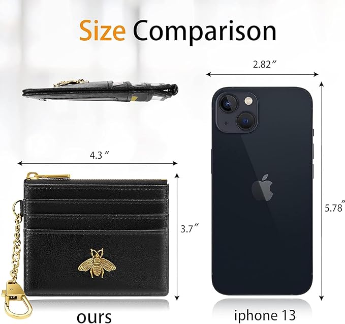 SEAVILIA Card Holder Keychain Wallet for Women with ID Window RFID Coin Purse Bee Gifts Slim Minimalist Small Wallet
