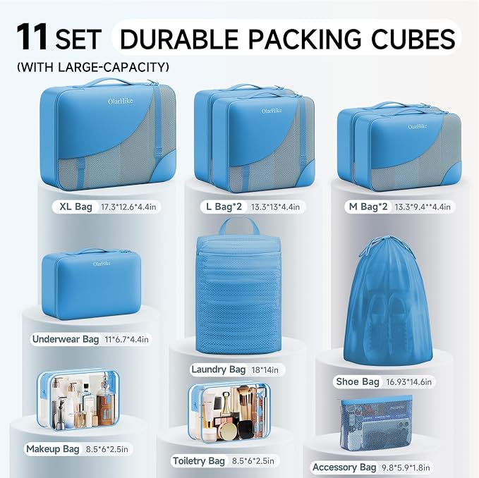 OlarHike 11 Set Packing Cubes for Travel, Gifts for Women Mom,Anti-Tearing Suitcase Organizer with Over 1000 pcs Mesh Holes,Vacation Essentials & Accessories for Cruise Ship