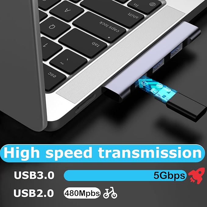 USB Hub for Laptop, USB 3.0 Hub 4-Port, 5Gbps USB Splitter for Laptop, Windows, MacBook, PC, Flash Drives, HDD, Printer, Keyboard, Mouse (Left-Side USB Hub)