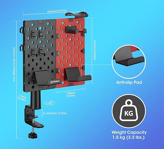MANHATTAN Clamp-on Desk Pegboard ??360 Degree Rotatable, Desk-Mount ??Desktop Gaming & Office Organizer Accessories Holder ??Lifetime Mfg Warranty ??462518