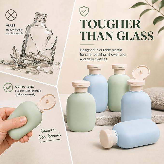 DEMORA 3.4oz Refillable Empty Plastic Travel Bottles Set, 8 Pcs Leak Proof Squeeze Bottles with Flip Cap, TSA Approved Travel Containers for Shampoo, Conditioner, Lotion, Toiletries