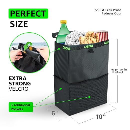 CarCan The Original 3 in 1 Hanging Car Trash Can for Back Seat, Cooler & Storage Bag – Metal Framed, Washable & Reusable Car Trash Bin with 3 Pockets Pack of 10