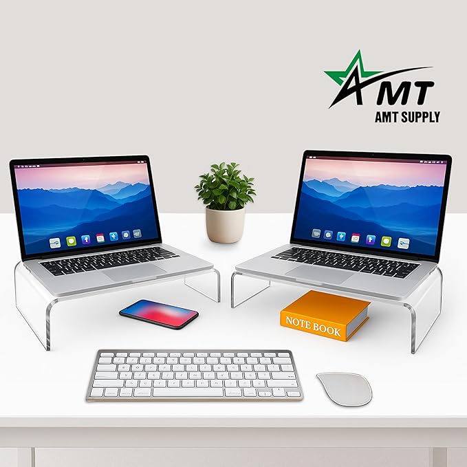 AMT Premium Acrylic Monitor Stand, Clear, Monitor Riser for Laptop/PC/Multimedia Monitor/Printer Stand for Home Office (Small - 2 Pack)