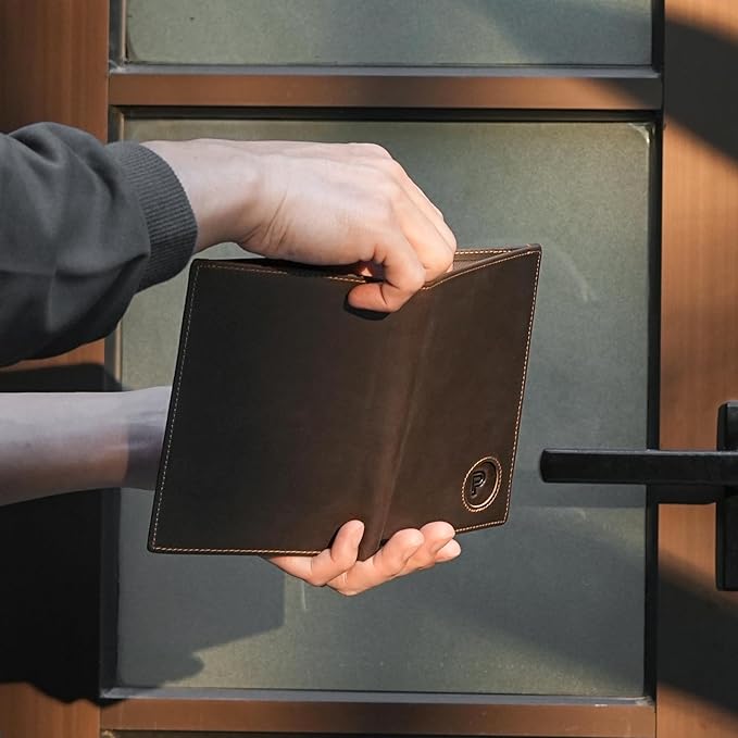 Polare Luxury RFID Blocking Leather Passport Holder Travel Wallet For Men and Women (Dark Brown with AirTag Slot)