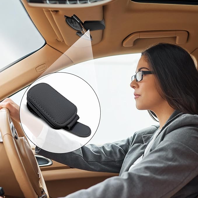 2-Pack Magnetic Sunglass Holder for Car Visor - Suede （Black） | Premium Suede Wrapped, Aluminum Core, Magnetic Grip, Clip to Visor, Holds Eyewear/Cards, Fits Most Vehicles