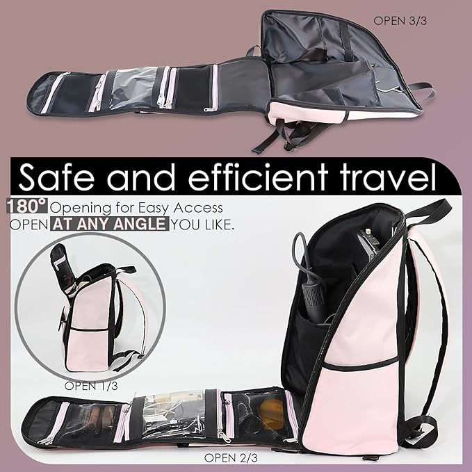 Travel Laptop Backpack Large Hanging Toiletry Organizer Water-Repellent Hygiene Bag (Pink)