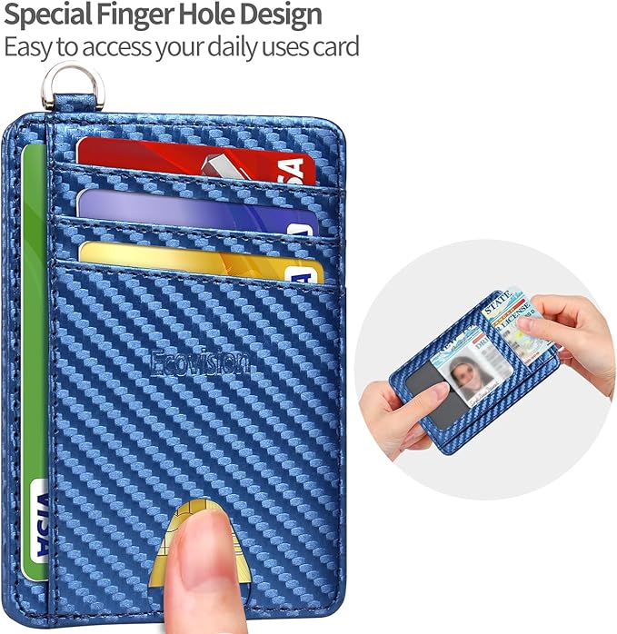 EcoVision Slim Minimalist Front Pocket Wallet, RFID Blocking Credit Card Holder Wallet with Detachable D-Shackle for Men Women
