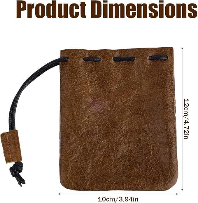Leather Drawstring Pouch, Cowhide Vintage Leather Storage Bags Pouch Medieval Coin Purse Organizer for Earphone (Brown)