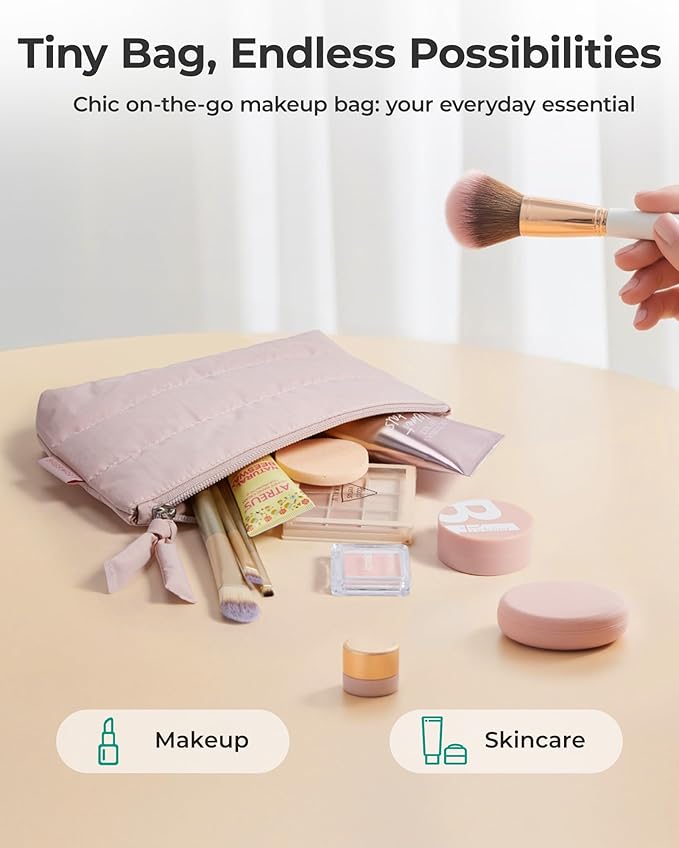 BAGSMART Small Puffy Water-Resist Makeup Bag for Women