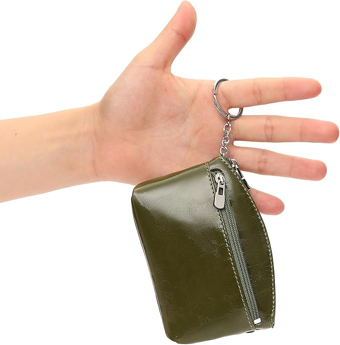 SENDEFN Genuine Leather Small Coin Purse Pouch Change Holder Wallet for Women With KeyChain