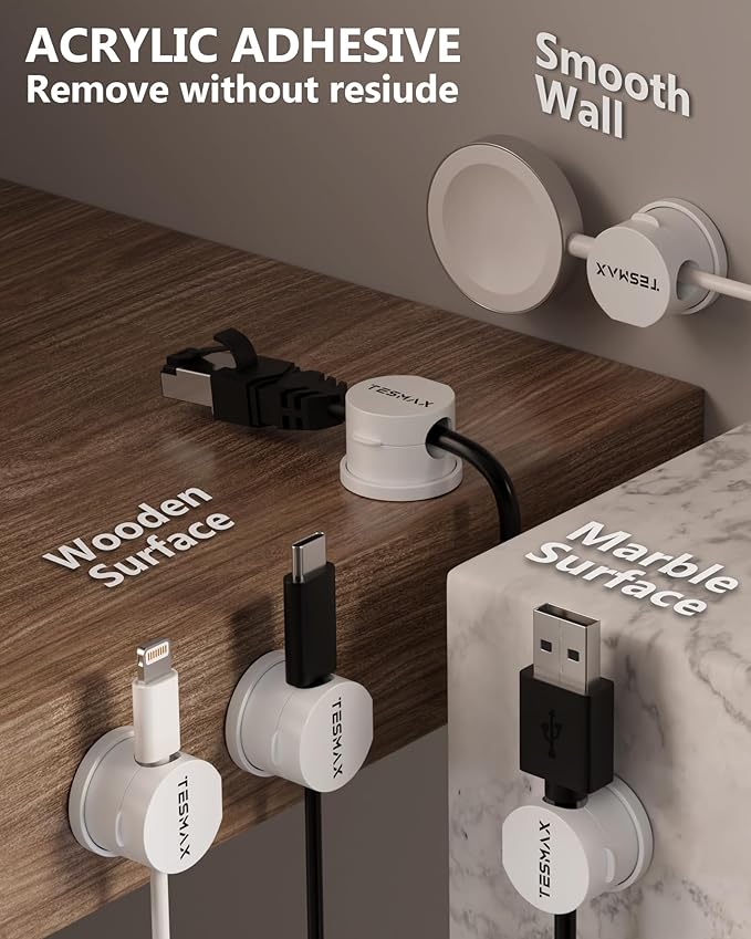 Magnetic Cable Clips 360° Rotation Cord Holder, 12 Pack Cord Organizer 1s Lock Cable Smooth Adjustable Desk Organizers and Accessories, Adhesive Cord Clips for Nightstand,Phone,Wall,Car,Home Office
