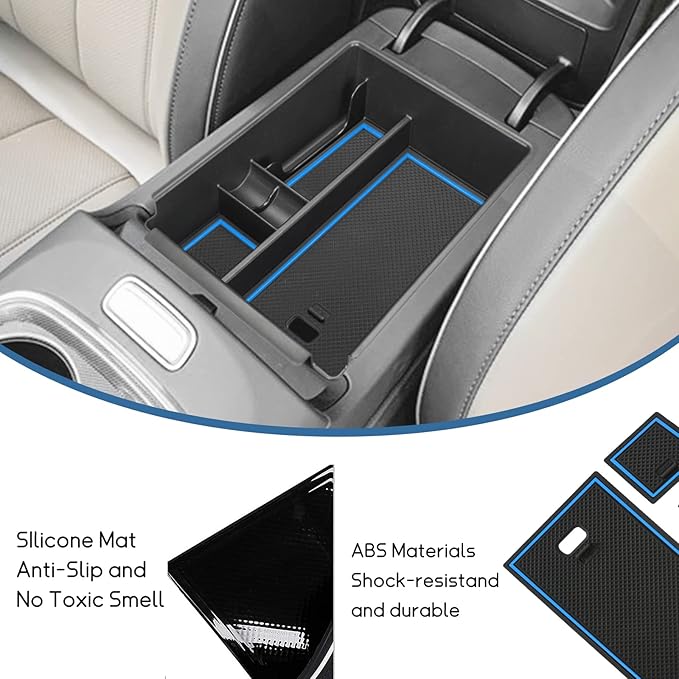 POSAID Center Console Organizer for 2022 2023 2024 Hyundai Santa Cruz Center Console Armrest Tray for 2022 Hyundai Tucson NX4 Storage Box Insert Tray with Coin Holder, Blue Trim