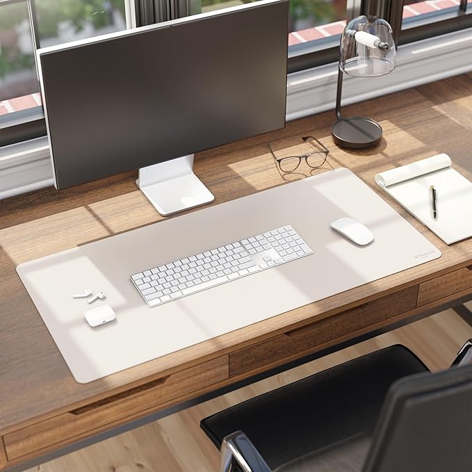 Smead Desk Pad, Vegan Leather Desk Mat with Non-Slip Faux Suede Backing, Perfect Desk Organizer for Office Decor, 36” x 17” Large, Sandstone (64826)