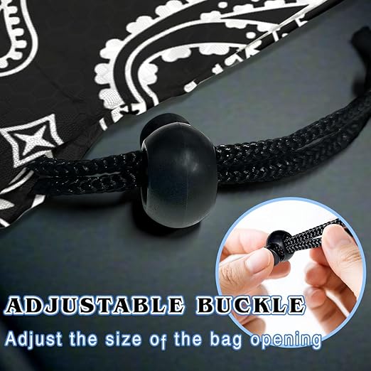 Car Trash Bag Hanging Back of Seat with Adjustable Snap Buckle Strap Cute Printed Drawstring Garbage Bags for Car-Paisley Floral Black