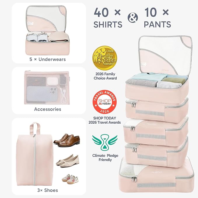 10 Set Packing Cubes for Travel, Gifts for Women Mom,Anti-Tearing Suitcase Organizer for Luggage with Shoe & Hanging Toiletry Bag,OlarHike Vacation Essentials & Accessories for Cruise Ship