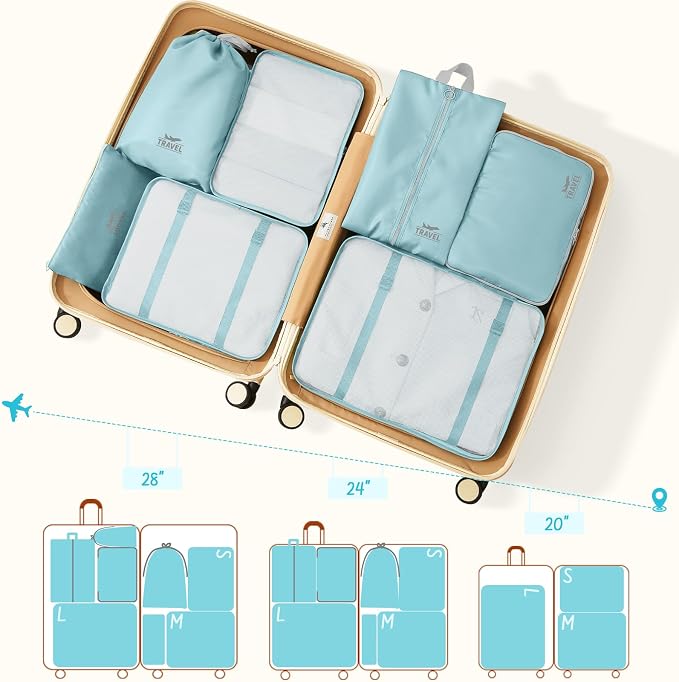 8 Set Packing Cubes for Travel Suitcase Organizer Bags Luggage Packing Cubes Set Travel Essentials Accessories Gifts for Women Blue