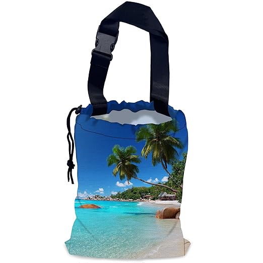 Car Trash Bag Beach Palm Trees Car Garbage Bag Waterproof Car Trash Can for Back Seat with Adjustable Straps and Drawstring, Foldable Car Trash Bin for Car Accessories Vehicle Travelling Camping