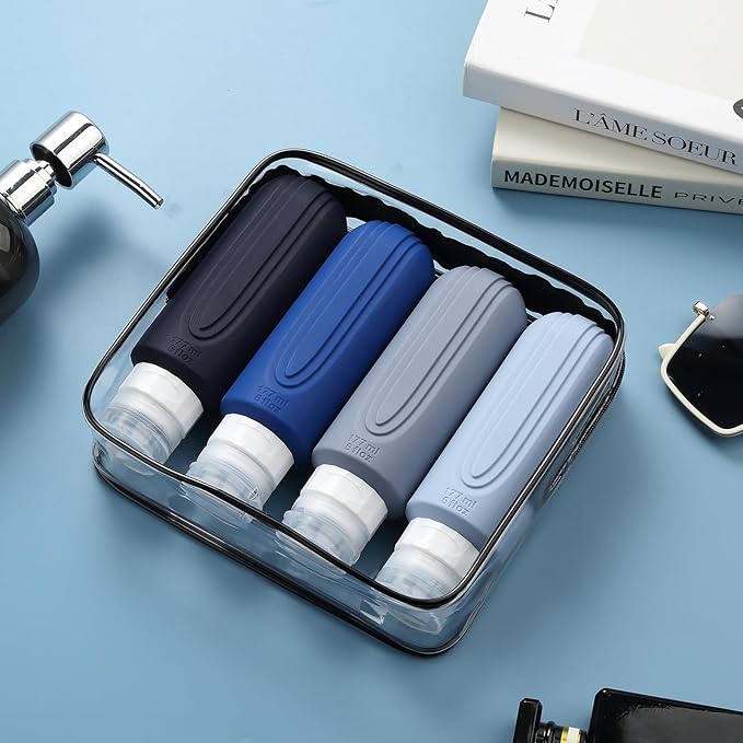 Mrsdry Travel Bottles for Toiletries, Large 6oz Oversize Containers, BPA Free Leak Proof Tubs Refillable Liquid Traveler Accessories with Toiletry Bag for Cometic Shampoo and Lotion Soap (4 Pack)