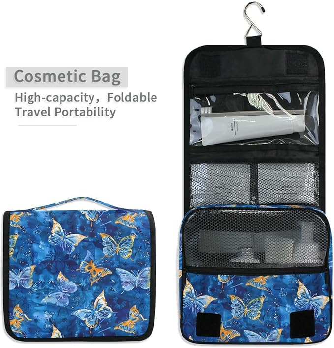 Hanging Travel Toiletry Bag Butterflies Dye Navy Kit Makeup Case Cosmetics Organizer for Men Women