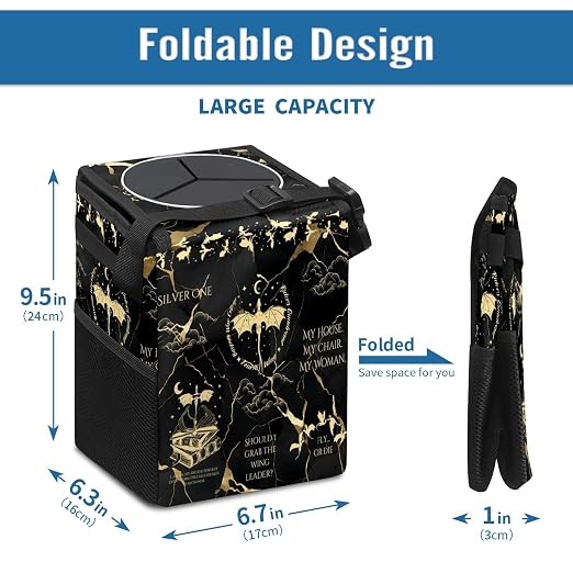 Fourth Wing Car Trash Can with Lid Collapsible Reusable Waterproof Car Garage Bag,Automotive Garbage Can,Car Accessories Interior Car Organizer