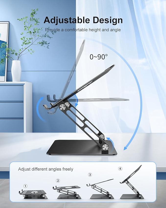 JOIOT Adjustable Laptop Stand Ergonomic Computer Riser Aluminum Laptop Stand for Desk Portable Notebook Stand Laptop Riser Holder Compatible with 10-17.3?™â€?Laptops Tablets,Black