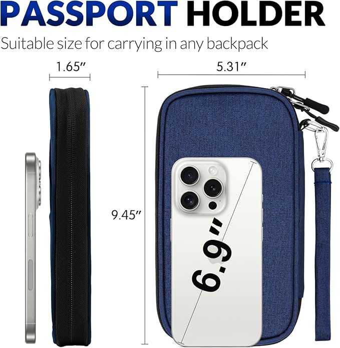 Passport Holder Wallet Case fo Men Gift, Passport Holder Family, Gift for Women Passport Wallet with Case Slots, Trave Essentials Accessories for Family Business Trip, Travel Document Organizer - Blue