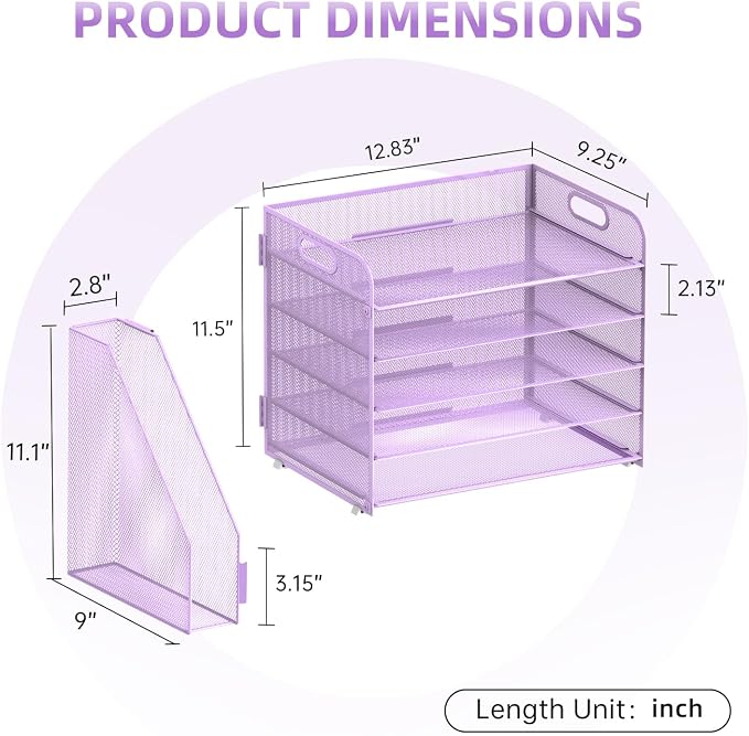SUPEASY 5-Tier Desk Organizer with File Holder, Desk Organizers and Accessories, Paper Organizer for Desk, Mesh Desktop File Organizer, Workspace Organizers for Office School Home, Purple