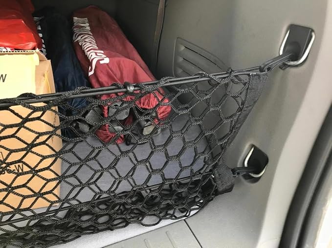 Rear Trunk Organizer Cargo Net for Buick Enclave 2008-2017 / Chevrolet Traverse 2009-2017 / GMC Acadia 2007-2016 / Saturn Outlook 2007-2010 – Envelope Style Cargo Net–Premium Mesh Car Trunk Organizer