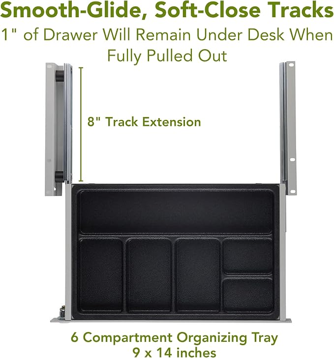 PERFECT POSTURE Max Under Desk Storage Drawer – Large Desk Drawer with Lock for Regular & Sit-Stand Standing Desks, Gray (16.2” x 9.3")