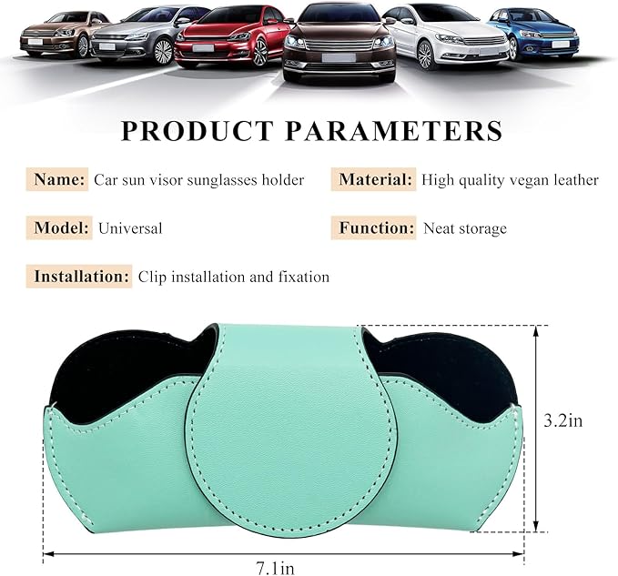 Sunglass Holder for Car Visor, Leather Sun Visor Glasses Storage Case, Car Visors Sunglasses Holder for Cars (Cyan)