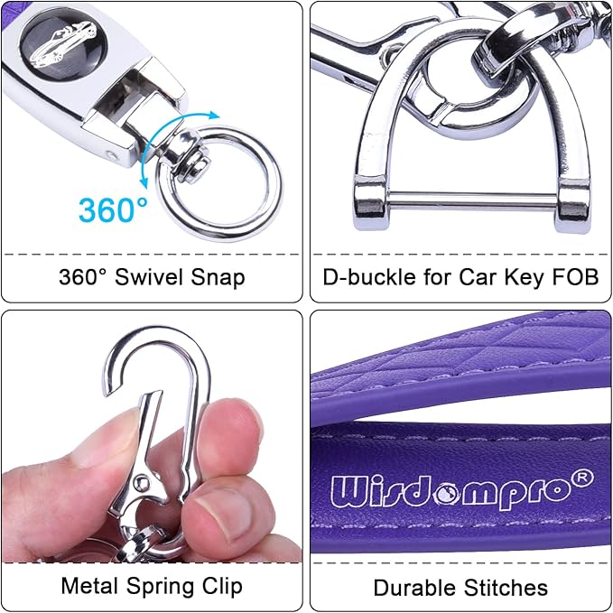 Wisdompro Microfiber Leather Car Keychain, Universal Key Fob Keychain Leather Key Chain Holder with 3 Keyrings and 1 Screwdriver for Men and Women - Purple