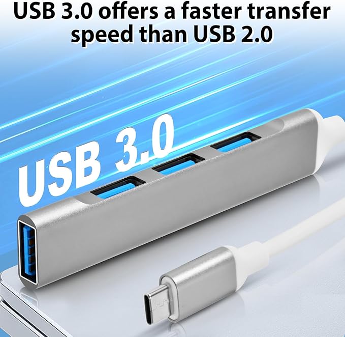 4 Ports USB C to USB Hub, Aluminum Type C to USB A 3.0 Adapter, Plug and Play USB Extender for MacBook Pro/Air, Laptop, Keyboard and Mouse