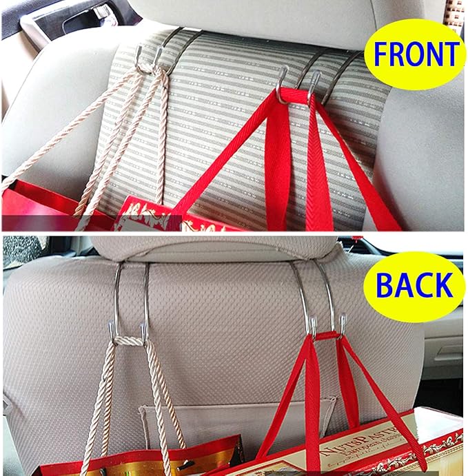 4 Pack Car Seat Headrest Hooks Strong and Durable Backseat Hanger Storage for Handbag, Purse, Coat, Grocery Bags, Universal SUV Truck Vehicle Car Seat Back Headrest Bottle Holder Organizer