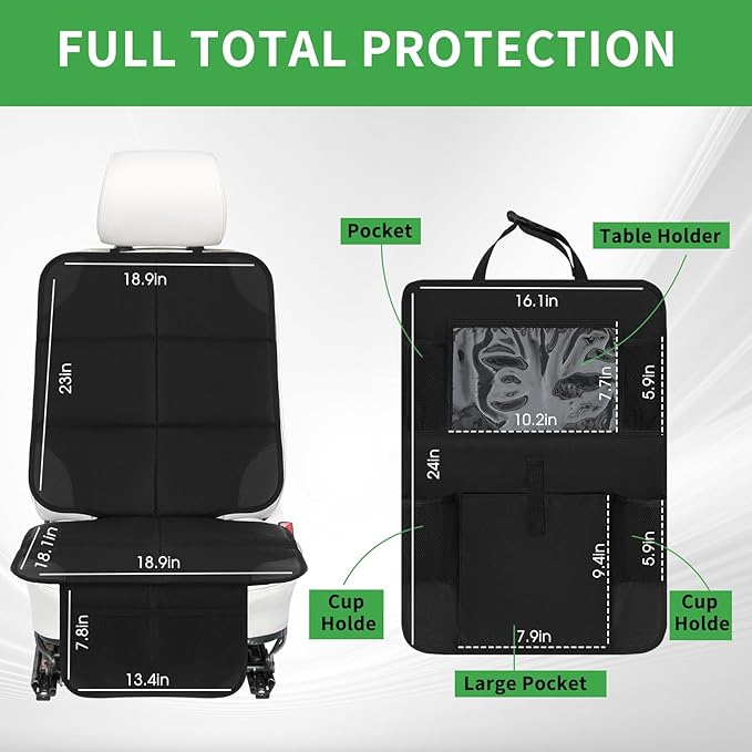Aurelema 4 Pack Non-slip Car Seat Protector and Backseat Organizer Kick Mat with Tablet Holder, Large Waterproof Car Seat Protector with Storage Pockets for Leather and Fabric
