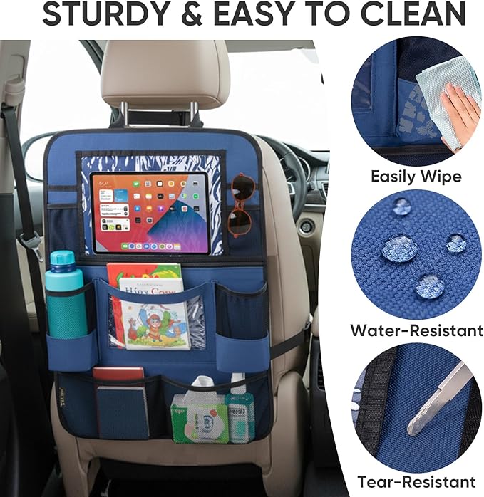 BALEINE Backseat Car Organizer, Back Seat Car Organizers and Storage, Kick Mats Back Seat Protector, Travel Accessories for Most Automotive (1 Pack, Navy)