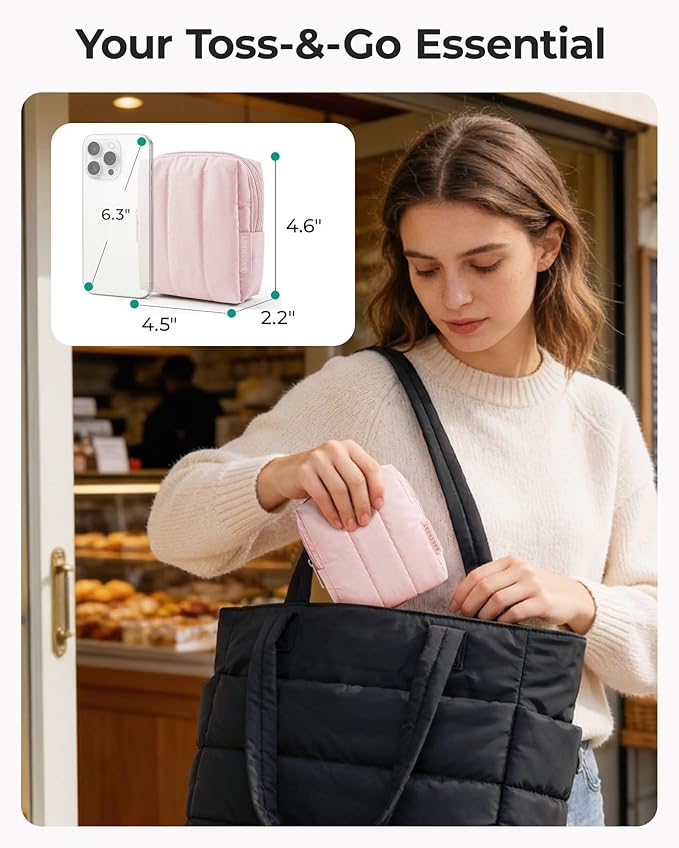 BAGSMART Small Travel Makeup Bag for Purse Toiletry Pouch, Puffy Padded Mini Cosmetics Bag, Cute Make Up Pouch for Women with Slip-in Pocket, Travel Essentials for Toiletries, Leopard