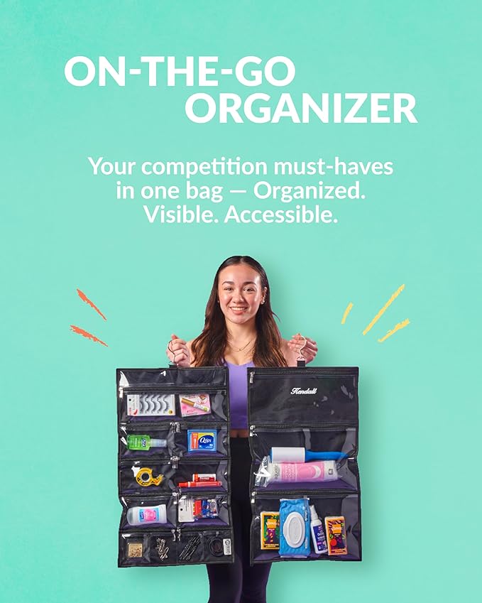 On-The-Go Organizer, 14 Clear Vinyl Pockets, Hanging Travel Case for Makeup and Accessories, 13.5 x 24 inches (Lilac, Small)