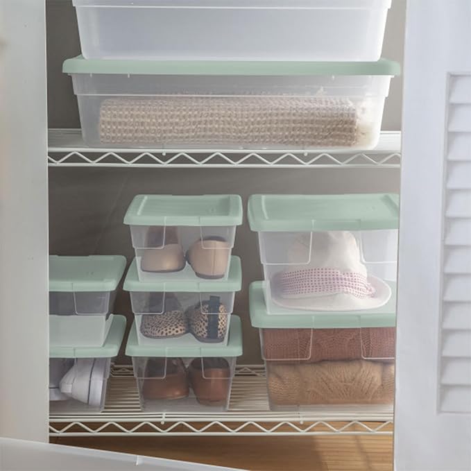 Sterilite 5-Pack Stackable Storage Bin with Lid, Clear Plastic Design, 6 Quart