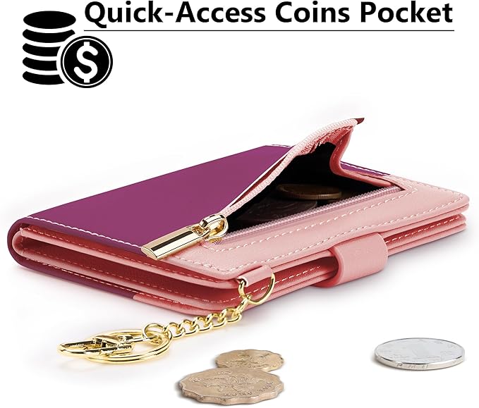 Airkit Small Wallets Woman RFID Blocking Leather Credit Card Holder - with ID Window - Card Wallets for Women - with Zipper Coin Purse - Keychain Wallet
