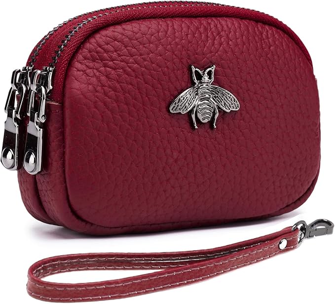 imeetu Women Leather Coin Purse, Small 2 Zippered Change Pouch Wallet
