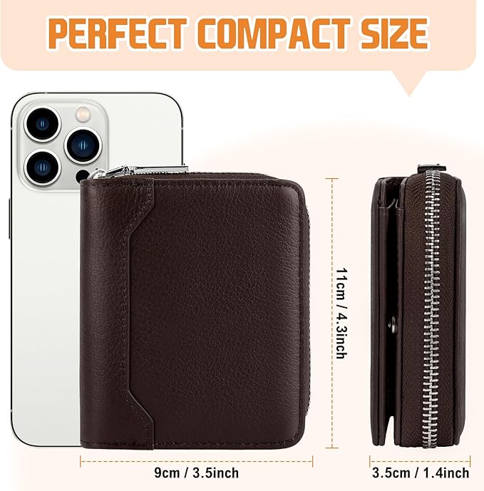 HUANLANG Mens Wallet RFID Blocking Multi Card Holder Wallets for Men Bifold Wallet with Zipper Small Men's Leather Wallet