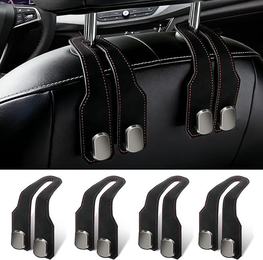 4 Pack Car Seat Headrest Hooks for Purses and Bags, Car Purse Holder With Double Metal Hooks, Headrest Back Seat Handbags Hook, Universal Car Purse Hanger, Cute Car Hanging Accessories, Black