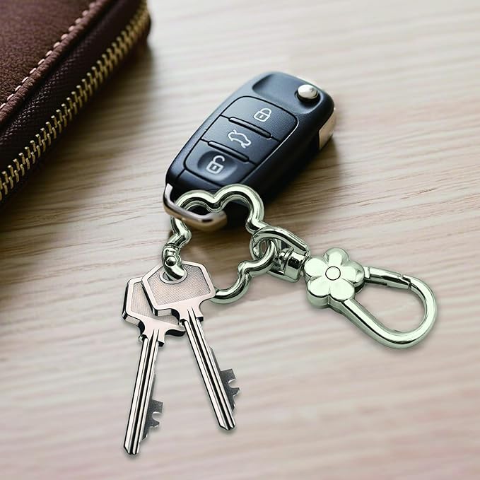 Metal Keychains for Women Men, 2PCS Cute Flower Shape Quick Release Key Chain Bag Charms Car Keychain Holder Clip