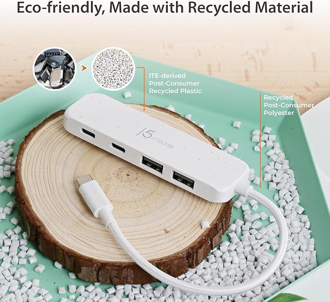 j5create 4-in-1 USB-C to 4-Port Type-A & Type-C Hub(Eco-Friendly), 10 Gbps USB-A x 2 & 10 Gbps USB-C x 2, Compatible with MacBook Pro, MacBook Air, iPad, Mac mini, Cyan/Blue (JCH342EC)