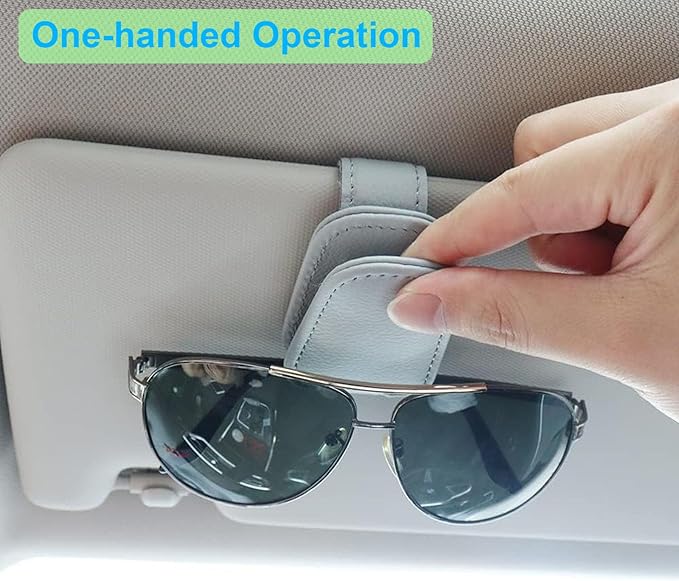 Sunglass Holder for Car, Magnetic Leather Sunglasses Clip for Car Visor, Eyeglass Hanger Clip for Car Sun Visor (Silver Grey 2 Pack)